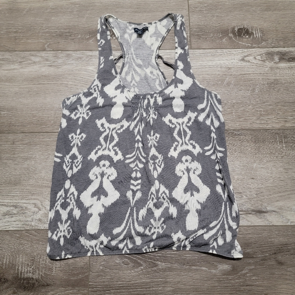 American Eagle Gray and White Patterned Women's Tank Top (Sz L)